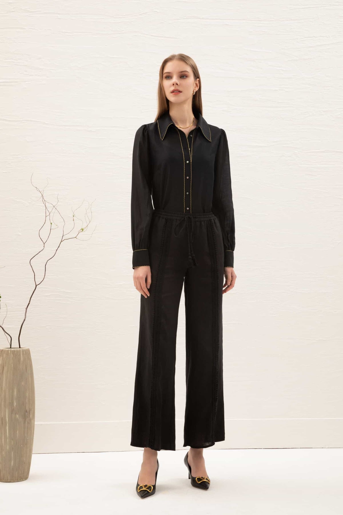 GDS Missika Tencel Blouse | Black BLOUSES autumn-winter BLACK BLOUSES BRUNCH CASUAL Catch GDS L M S SALE WORK XL XS