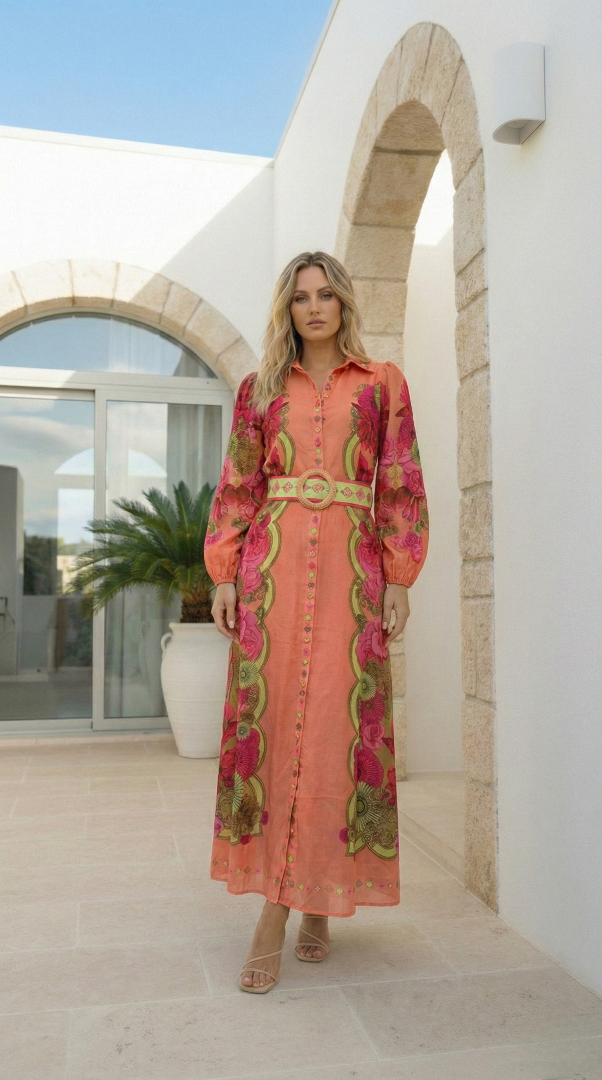 Vera Linen Blend Maxi Dress – Melon Floral