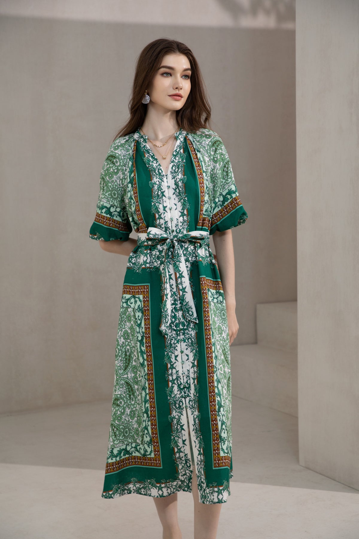 GDS Oceane Linen Long Dress | Green